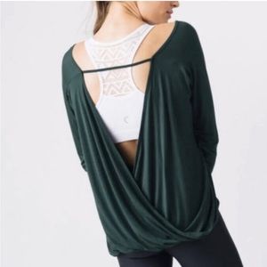 Zyia Active Opened Back Namaste Long Sleeve Forest Green Sz XL